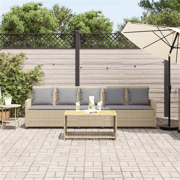 Grote foto vidaxl tuinbank 5 zits met kussens poly rattan beige tuin en terras tuinmeubelen