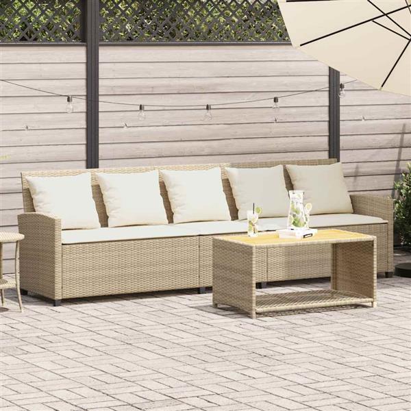 Grote foto vidaxl tuinbank 5 zits met kussens poly rattan beige tuin en terras tuinmeubelen