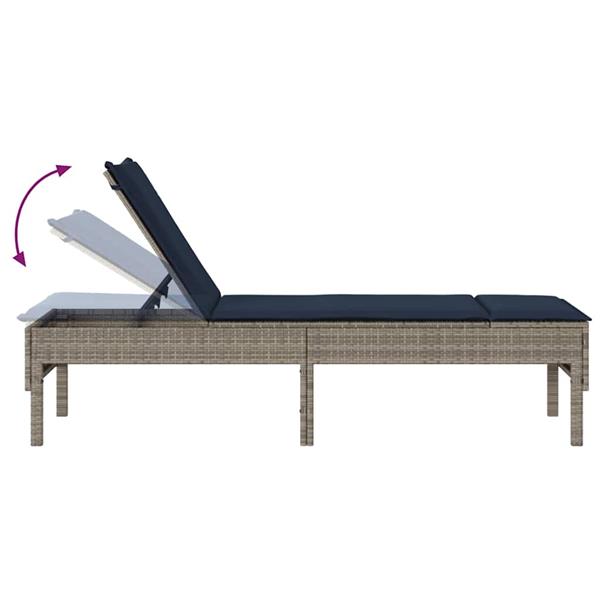 Grote foto vidaxl ligstoel met kussen grijs 55x200x44cm polyrotan tuin en terras tuinmeubelen