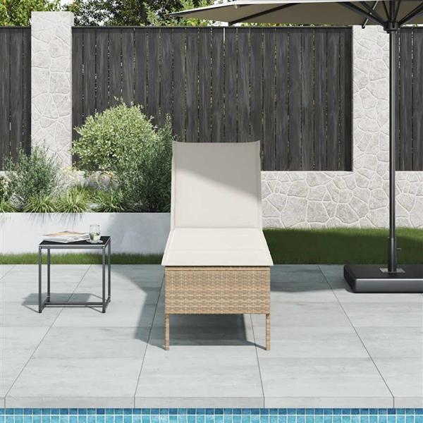 Grote foto vidaxl ligstoel met kussen beige 55x200x44cm polyrotan tuin en terras tuinmeubelen