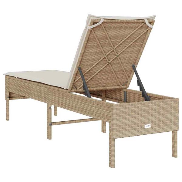 Grote foto vidaxl ligstoel met kussen beige 55x200x44cm polyrotan tuin en terras tuinmeubelen