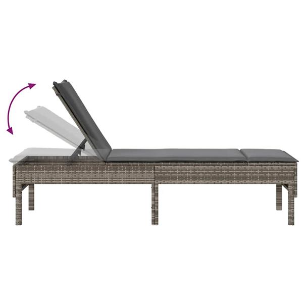 Grote foto vidaxl ligstoel met kussen grijs 55x200x44cm polyrotan tuin en terras tuinmeubelen