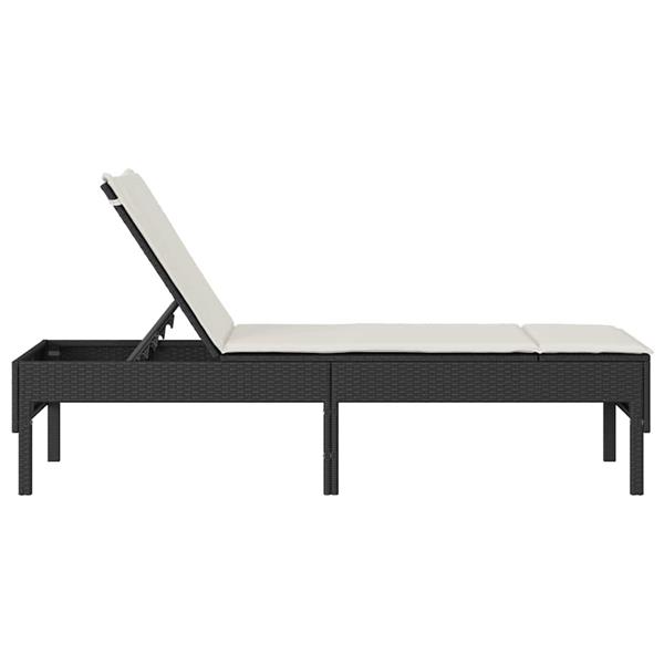 Grote foto vidaxl ligstoel met kussen zwart 55x200x44cm polyrotan tuin en terras tuinmeubelen