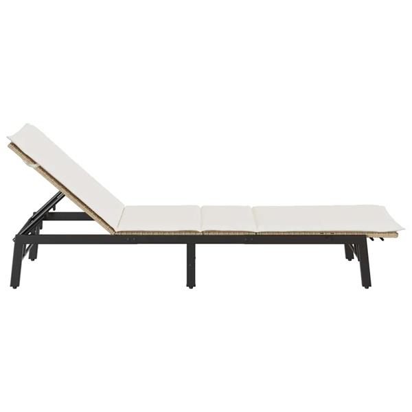 Grote foto vidaxl ligstoel met kussen beige polyrotan tuin en terras tuinmeubelen