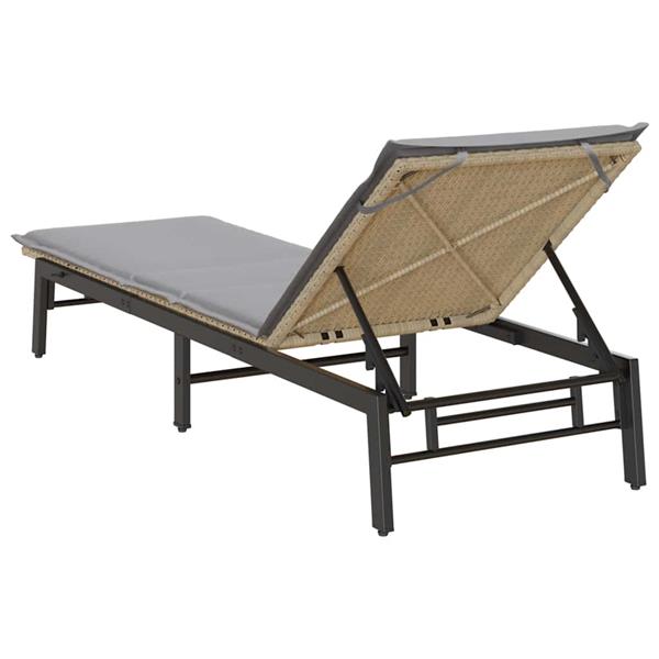 Grote foto vidaxl ligstoel met kussen beige polyrotan tuin en terras tuinmeubelen