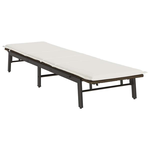 Grote foto vidaxl ligstoel met kussen bruin polyrotan tuin en terras tuinmeubelen