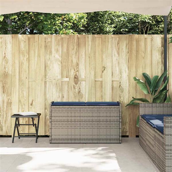 Grote foto vidaxl opbergbank met kussen voor buiten 100 cm poly rattan grijs tuin en terras tuinmeubelen