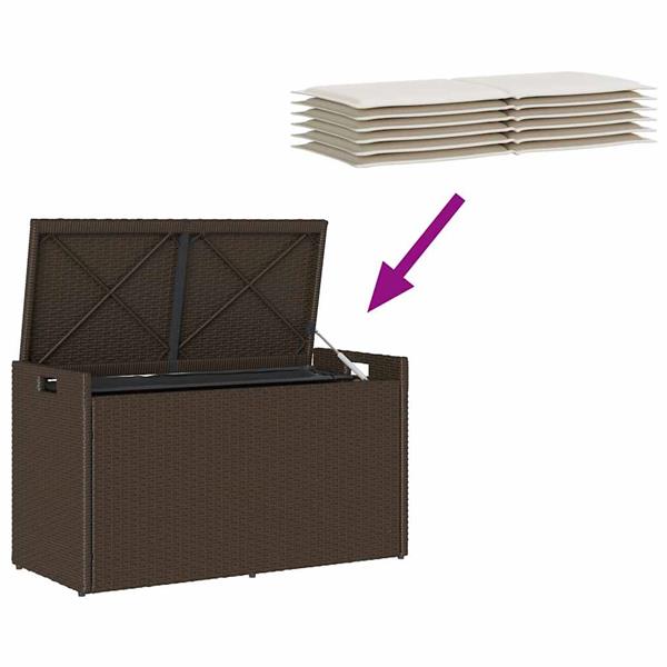 Grote foto vidaxl opbergbank met kussen voor buiten 100 cm poly rattan bruin tuin en terras tuinmeubelen