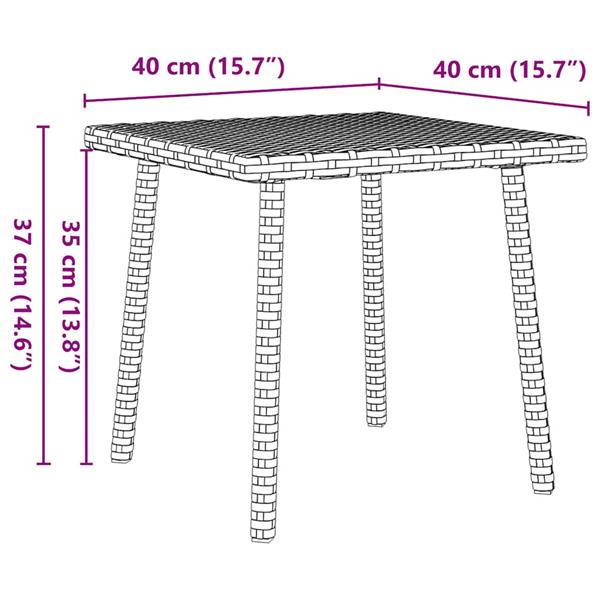 Grote foto vidaxl tuin salontafel rechthoekig 40x40x37 cm poly rattan bruin tuin en terras tuinmeubelen
