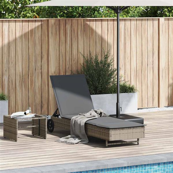 Grote foto vidaxl ligbed met wielen en kussen poly rattan grijs tuin en terras tuinmeubelen