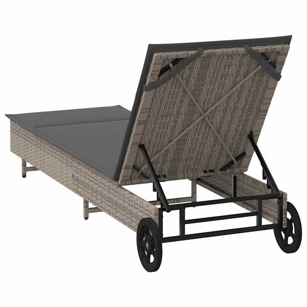 Grote foto vidaxl ligbed met wielen en kussen poly rattan grijs tuin en terras tuinmeubelen