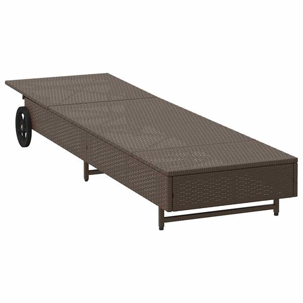Grote foto vidaxl ligbed met wielen en kussen poly rattan bruin tuin en terras tuinmeubelen