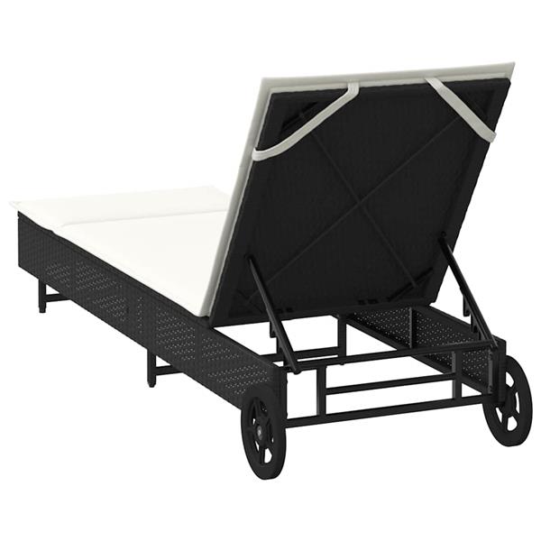 Grote foto vidaxl ligbed met wielen en kussen poly rattan zwart tuin en terras tuinmeubelen