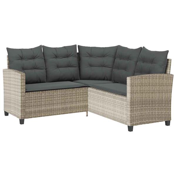 Grote foto vidaxl tuinbank met tafel en kussens l vormig poly rattan lichtgrijs tuin en terras tuinmeubelen