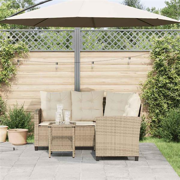 Grote foto vidaxl tuinbank met tafel en kussens l vormig beige poly rattan tuin en terras tuinmeubelen