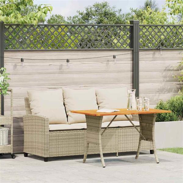 Grote foto vidaxl tuinbank 3 zits met kussens tafel poly rattan beige tuin en terras tuinmeubelen
