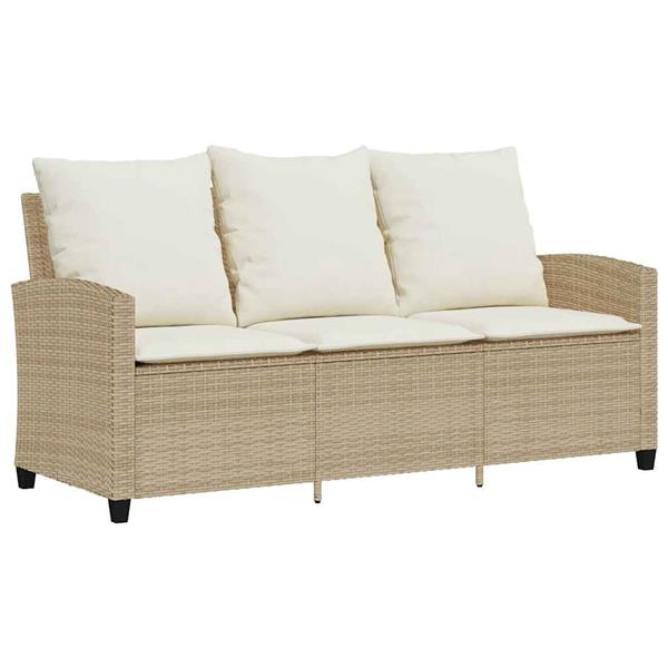 Grote foto vidaxl tuinbank 3 zits met kussens tafel poly rattan beige tuin en terras tuinmeubelen