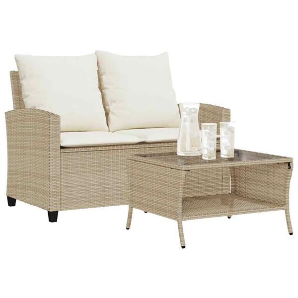 Grote foto vidaxl tuinbank 2 zits met kussens tafel poly rattan beige tuin en terras tuinmeubelen