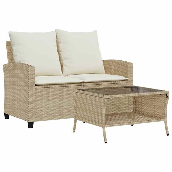Grote foto vidaxl tuinbank 2 zits met kussens tafel poly rattan beige tuin en terras tuinmeubelen