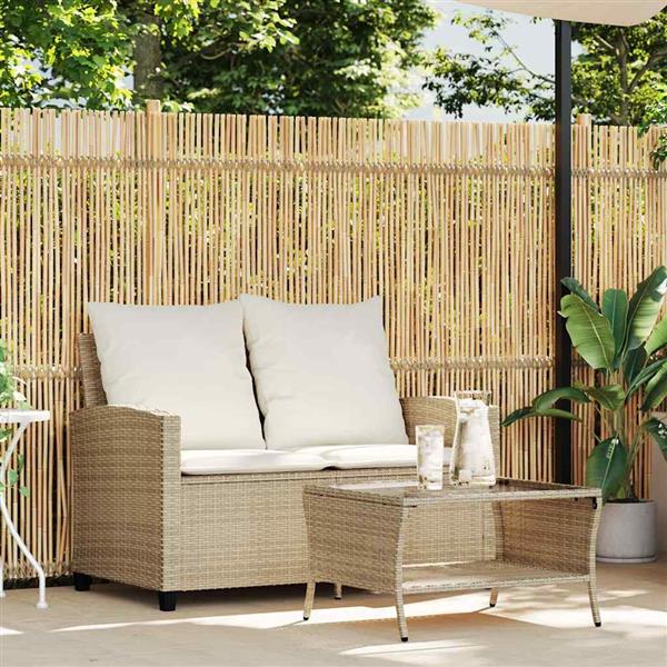 Grote foto vidaxl tuinbank 2 zits met kussens tafel poly rattan beige tuin en terras tuinmeubelen