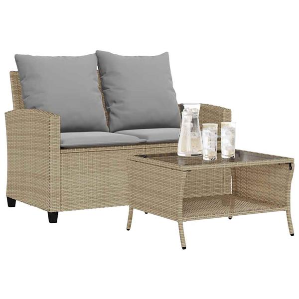 Grote foto vidaxl tuinbank 2 zits met kussens tafel poly rattan beige tuin en terras tuinmeubelen