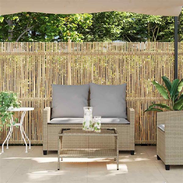 Grote foto vidaxl tuinbank 2 zits met kussens tafel poly rattan beige tuin en terras tuinmeubelen