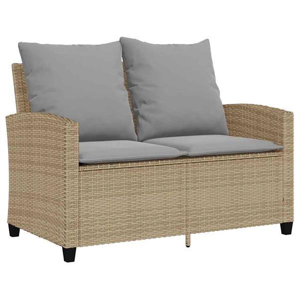 Grote foto vidaxl tuinbank 2 zits met kussens tafel poly rattan beige tuin en terras tuinmeubelen