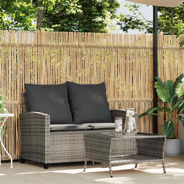 Grote foto vidaxl tuinbank 2 zits met kussens tafel poly rattan grijs tuin en terras tuinmeubelen