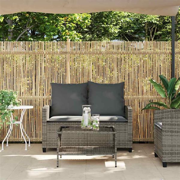 Grote foto vidaxl tuinbank 2 zits met kussens tafel poly rattan grijs tuin en terras tuinmeubelen