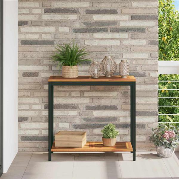 Grote foto vidaxl buiten tafel met opslag naturel en zwart 80 x 35 x 75 cm tuin en terras tuinmeubelen