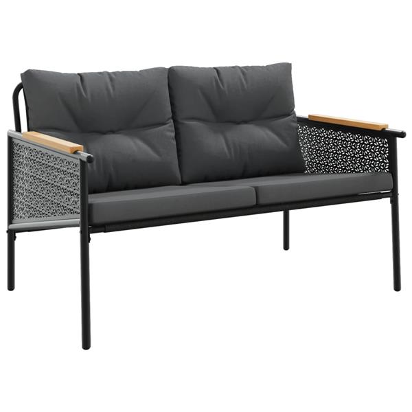 Grote foto vidaxl tuinbank met kussens 116 cm staal zwart tuin en terras tuinmeubelen