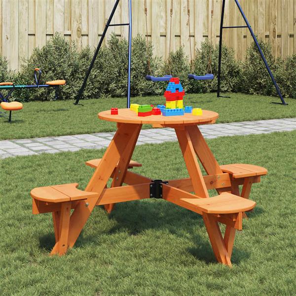 Grote foto vidaxl picknicktafel voor 4 kinderen met parasolgat rond vurenhout tuin en terras tuinmeubelen