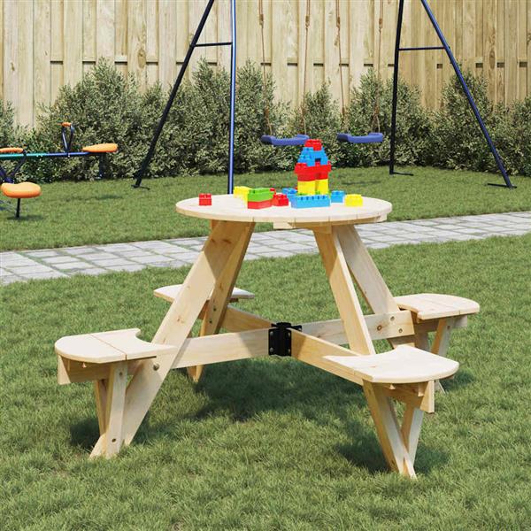 Grote foto vidaxl picknicktafel voor 4 kinderen met parasolgat rond vurenhout tuin en terras tuinmeubelen