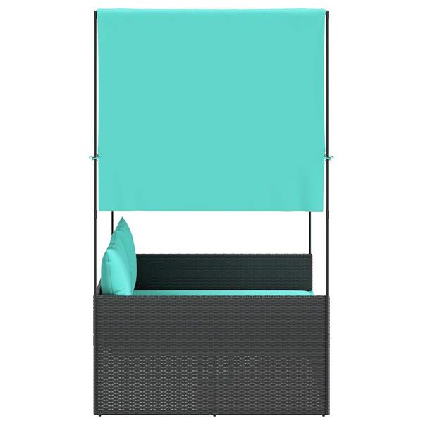 Grote foto vidaxl dubbele ligstoel met dak en gordijnen zwart polyrotan tuin en terras tuinmeubelen