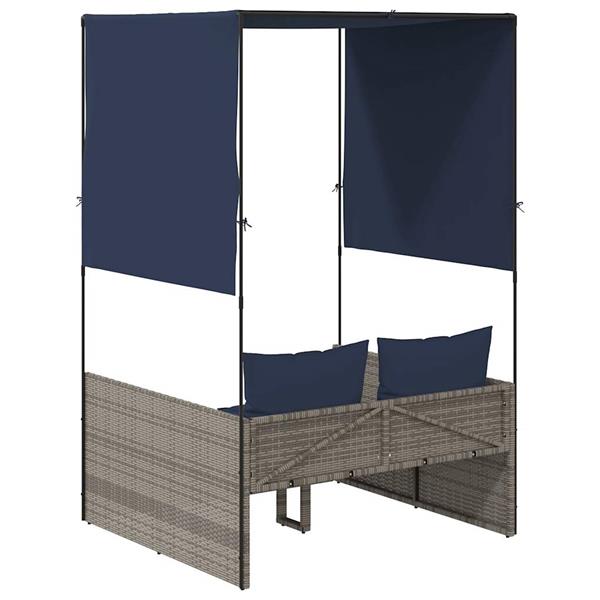 Grote foto vidaxl dubbele ligstoel met dak en gordijnen grijs polyrotan tuin en terras tuinmeubelen