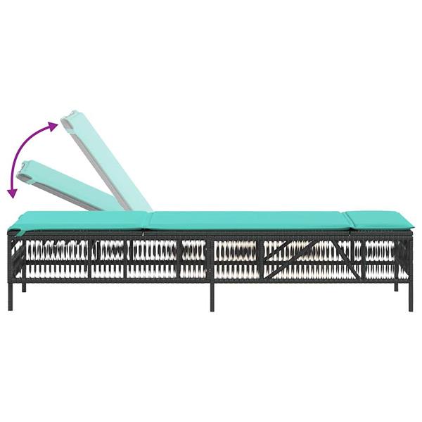 Grote foto vidaxl ligstoel met kussen zwart polyrotan tuin en terras tuinmeubelen