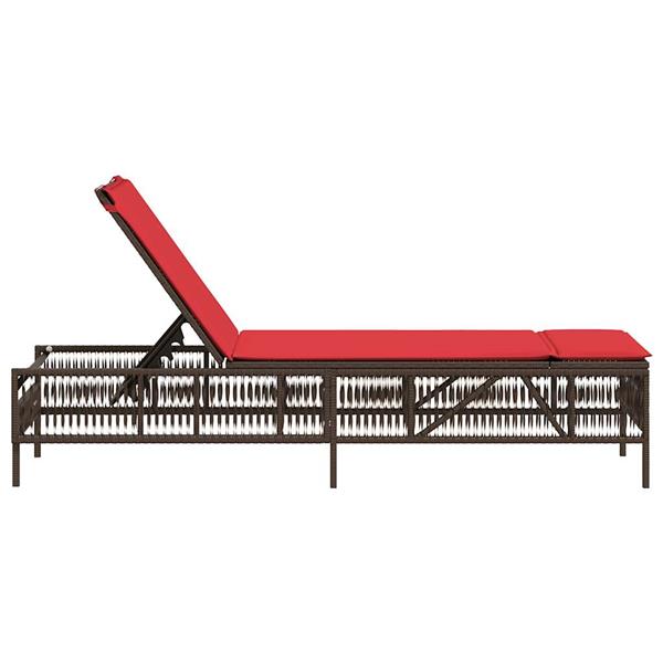 Grote foto vidaxl ligstoel met kussen bruin polyrotan tuin en terras tuinmeubelen