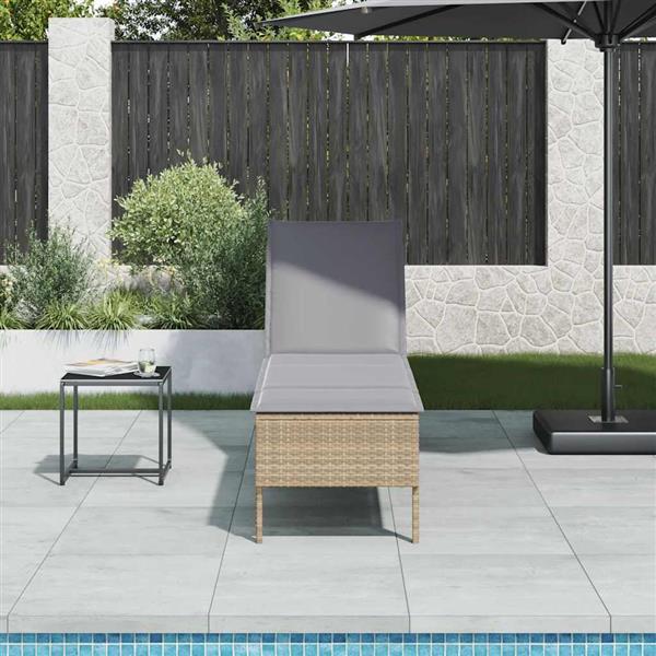 Grote foto vidaxl ligstoel met kussen beige 55x200x44cm polyrotan tuin en terras tuinmeubelen