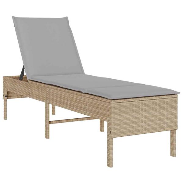 Grote foto vidaxl ligstoel met kussen beige 55x200x44cm polyrotan tuin en terras tuinmeubelen