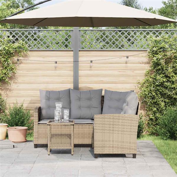 Grote foto vidaxl tuinbank met tafel en kussens l vormig beige poly rattan tuin en terras tuinmeubelen