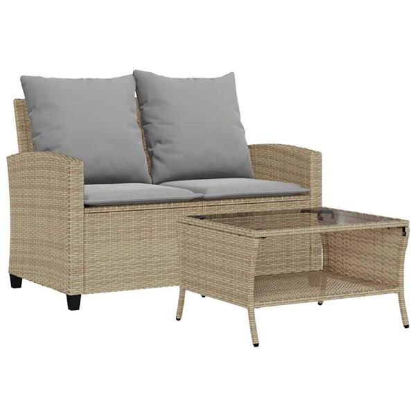 Grote foto vidaxl tuinbank 2 zits met kussens tafel poly rattan beige tuin en terras tuinmeubelen
