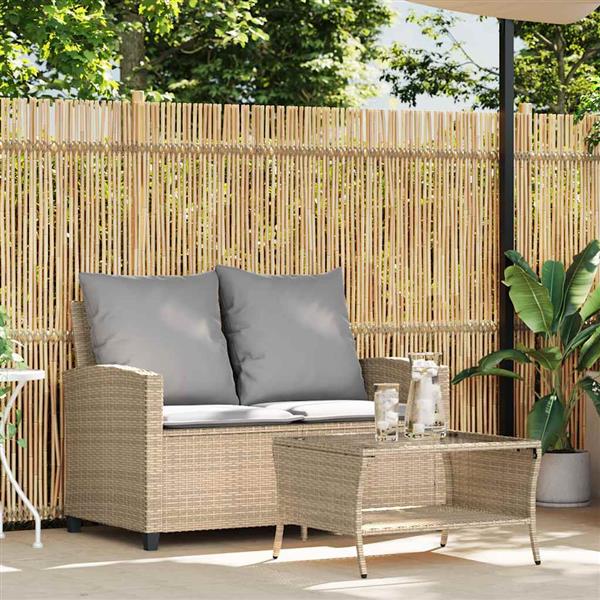 Grote foto vidaxl tuinbank 2 zits met kussens tafel poly rattan beige tuin en terras tuinmeubelen