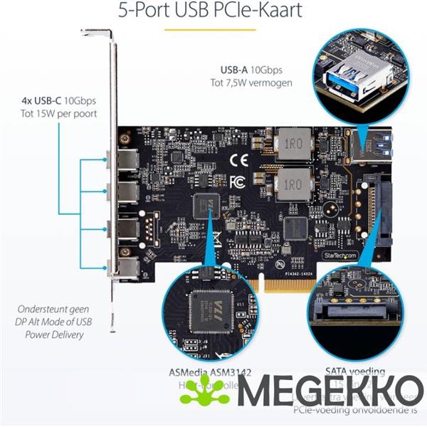 Grote foto startech.com 5 port usb pcie kaart usb 3.2 10gbps pci express kaart met 4x usb c poorten 1x usb a computers en software overige computers en software
