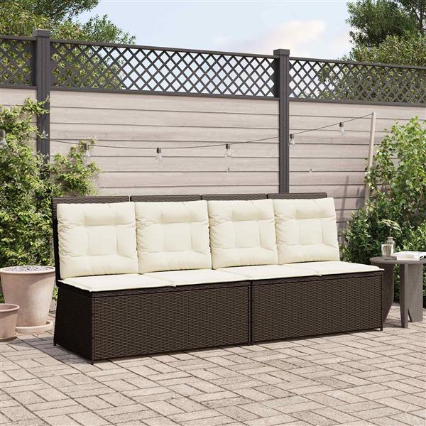 Grote foto vidaxl tuinbank met kussen bruin poly riet tuin en terras tuinmeubelen