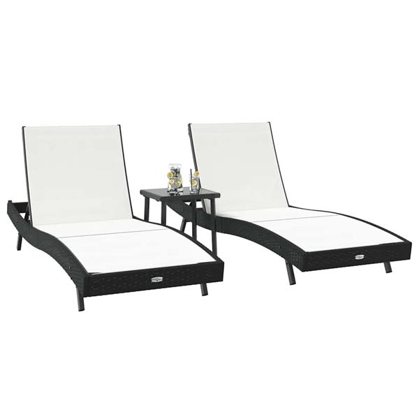 Grote foto vidaxl ligstoelen 3 pcs zwart en wit 40 x 40 x 40.5 cm poly rattan tuin en terras tuinmeubelen