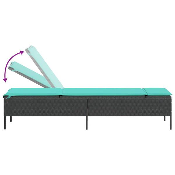 Grote foto vidaxl ligstoel met kussen zwart polyrotan tuin en terras tuinmeubelen