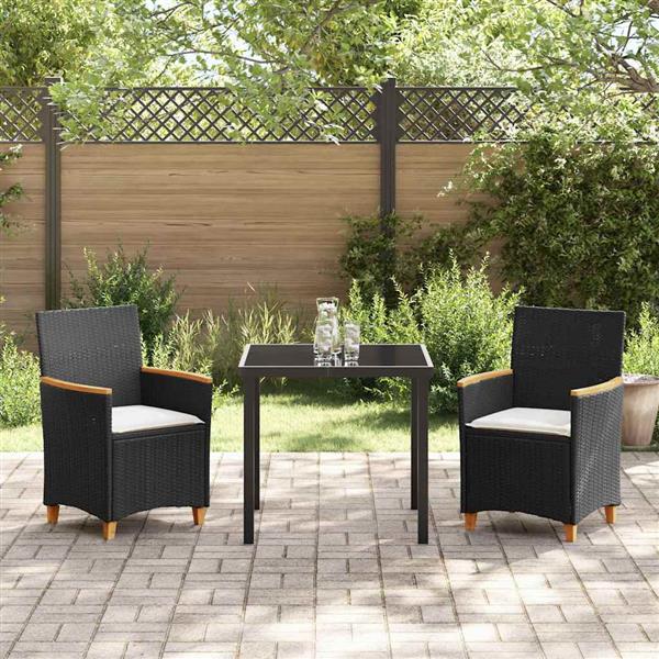 Grote foto vidaxl tuin eetset 3 pcs zwart poly rattan tuin en terras tuinmeubelen