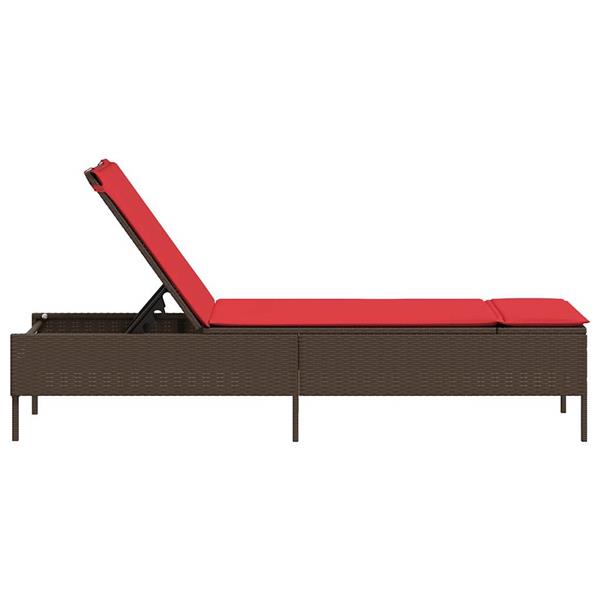 Grote foto vidaxl ligstoel met kussen bruin polyrotan tuin en terras tuinmeubelen