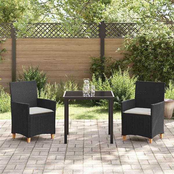 Grote foto vidaxl tuin eetset 3 pcs zwart poly rattan tuin en terras tuinmeubelen