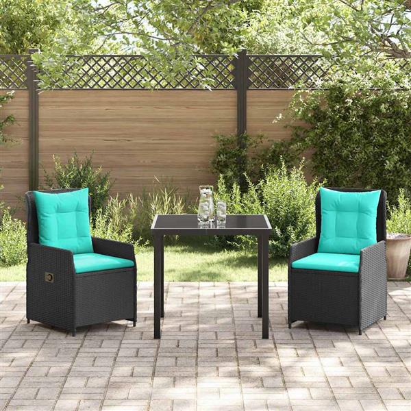 Grote foto vidaxl tuin eetset 3 pcs zwart poly riet tuin en terras tuinmeubelen